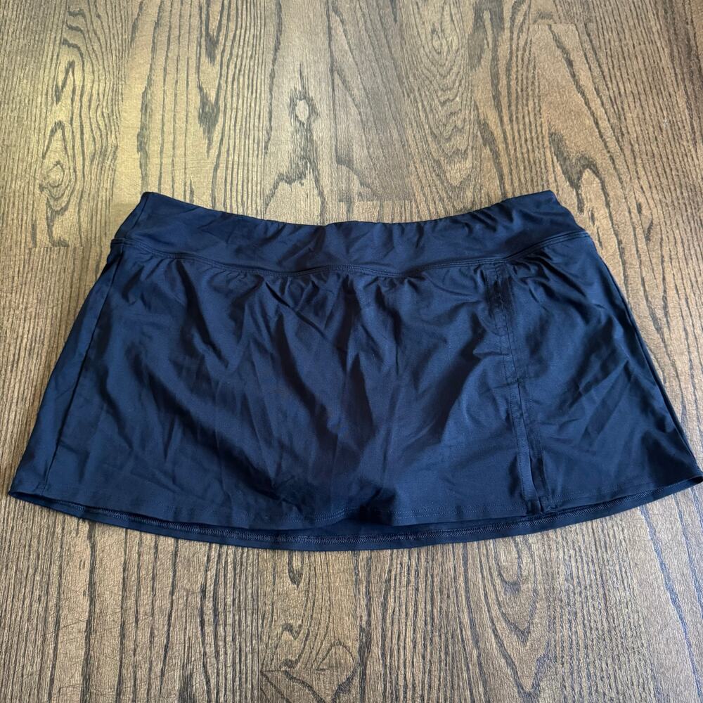 Lands End Womens Solid Black Swim Skirt Attached Brief Suit Bottom Plus Size 18